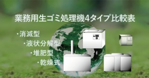 業務用生ゴミ処理機4タイプ(消滅型・液状分解型・堆肥型・乾燥式)の比較表