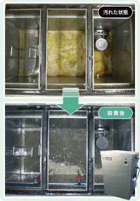 グリストラップ清掃の負担をゼロにするグリースオゾナイザーのスマホ用イメージ
