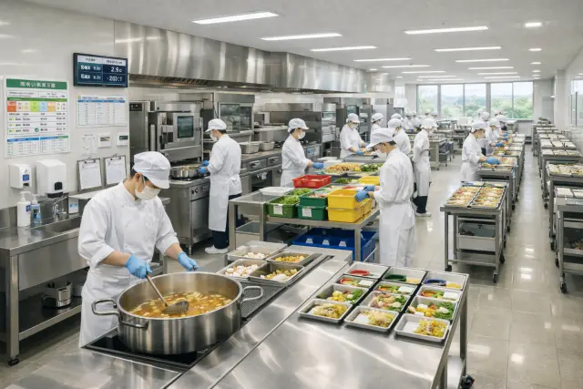 徹底的に衛生管理された病院の厨房