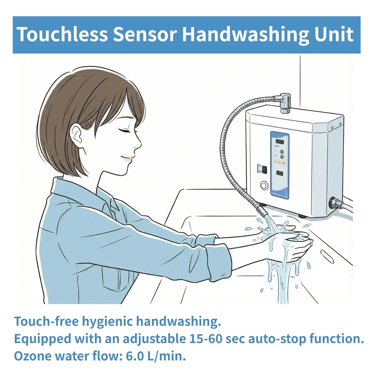 AWT-05 Touchless Sensor Handwashing Unit providing touch-free hygienic handwashing with a 6.0 L/min ozone water flow.