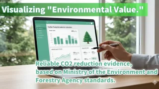 An image of the CO2 reduction simulator screen and an environmental consultant reviewing the data