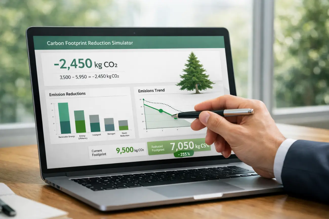 Image of an environmental manager checking data from the CO2 reduction simulator based on official government standards