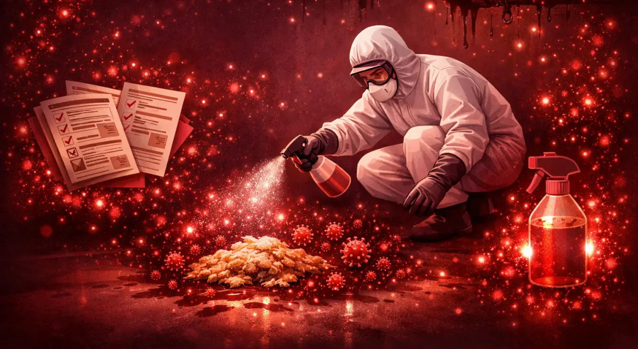 Visualization of the complex workload and the risks of reduced bactericidal power and chemical residue when treating vomit with sodium hypochlorite