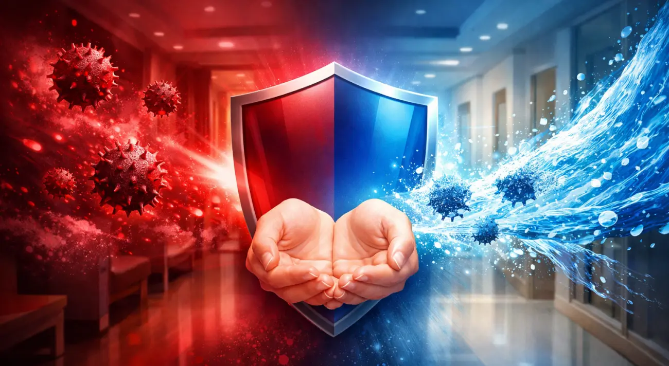 Image illustrating the management risk of facility closure due to norovirus outbreaks and the safe, powerful disinfection solution provided by ozone water