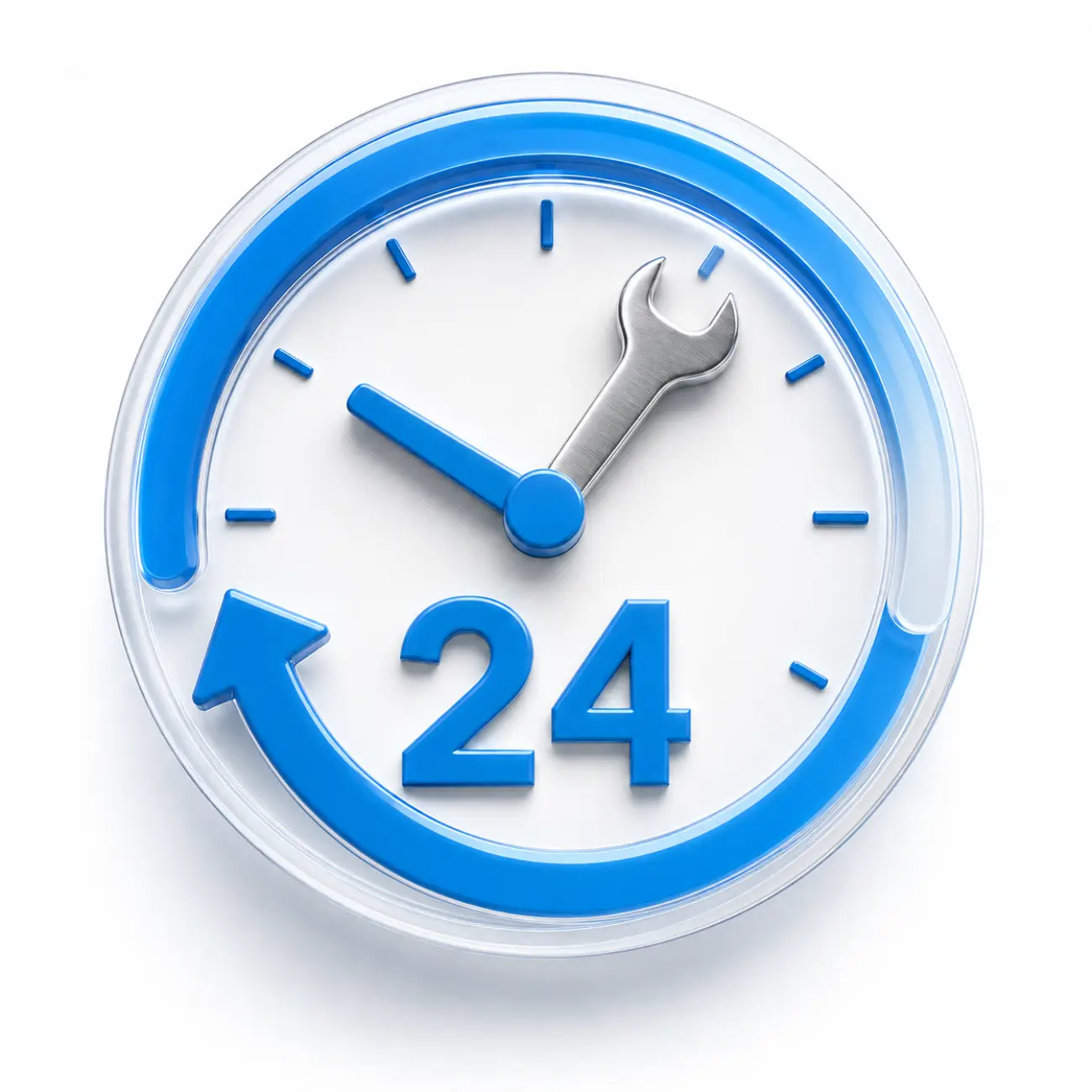 自動洗浄装置の24時間365日稼働による配管の詰まり防止とクリーンな環境維持を示す3Dアイコン