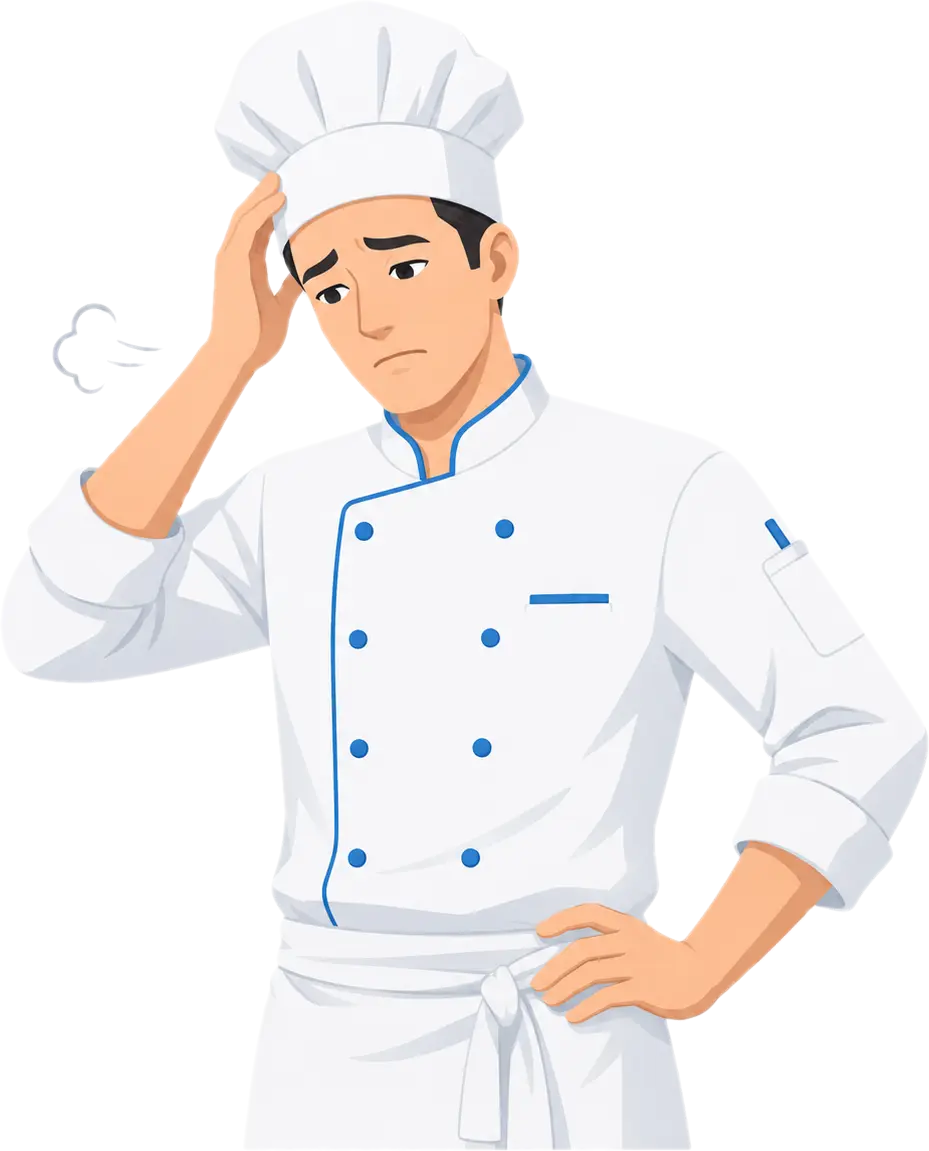 グリーストラップの悪臭や清掃の負担に悩む料理人のイラスト