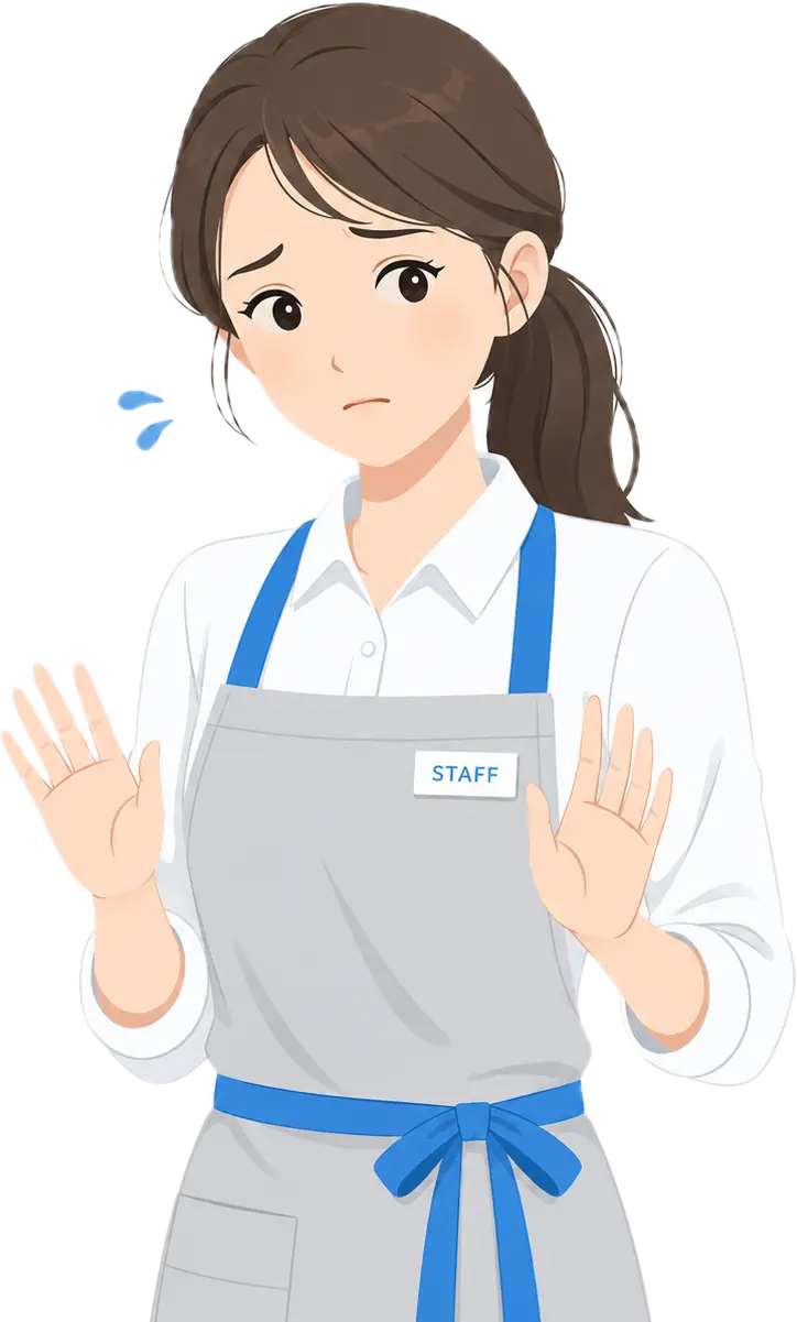 過酷なグリスト清掃作業を敬遠し困っているスタッフのイラスト